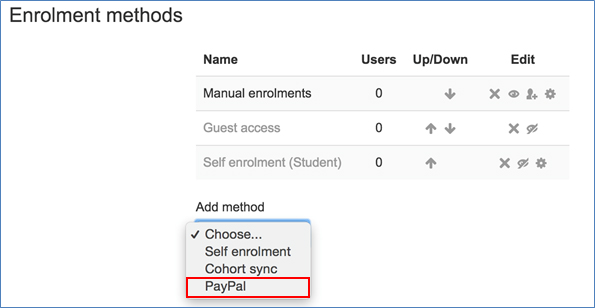 Moodle Enrolment Methods