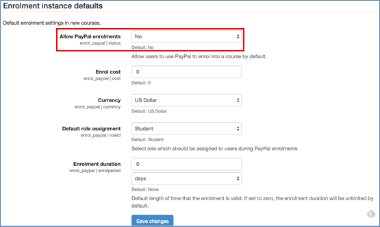 Moodle enrolment instance defaults