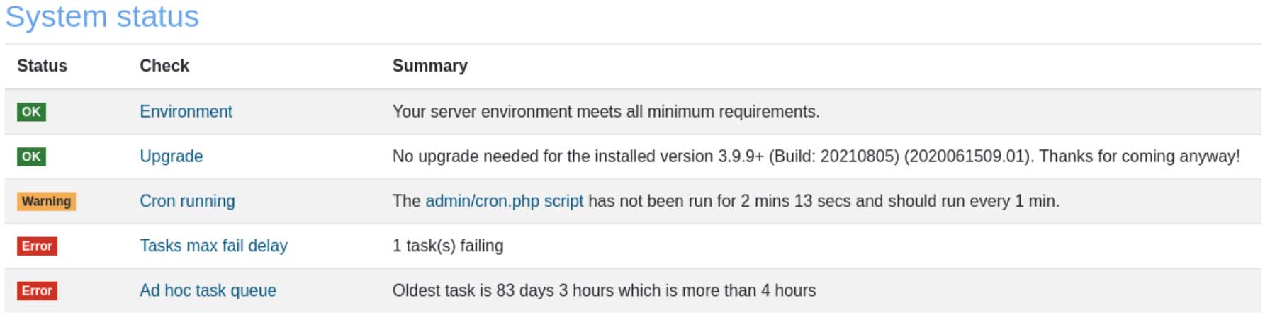 Moodle System Status