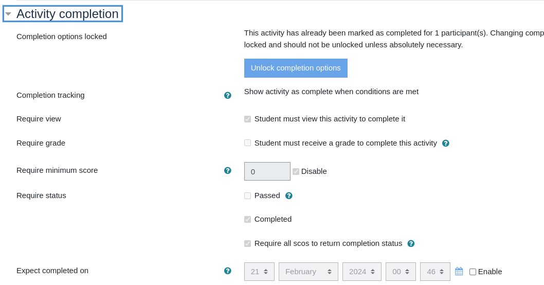 SCORM activity in Moodle 3.9